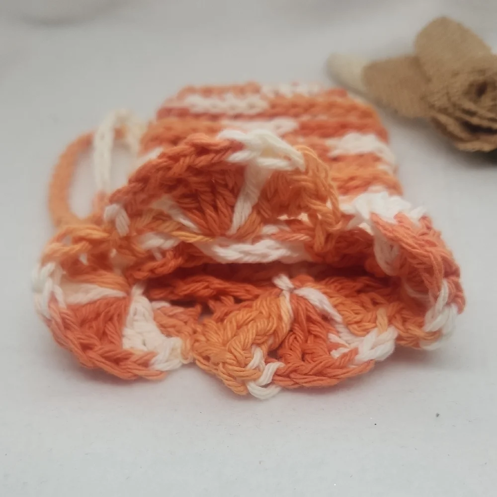 Handmade Dreamsicle Crochet Pouch Soap Sack Bag , Eco-Friendly 100% Cotton